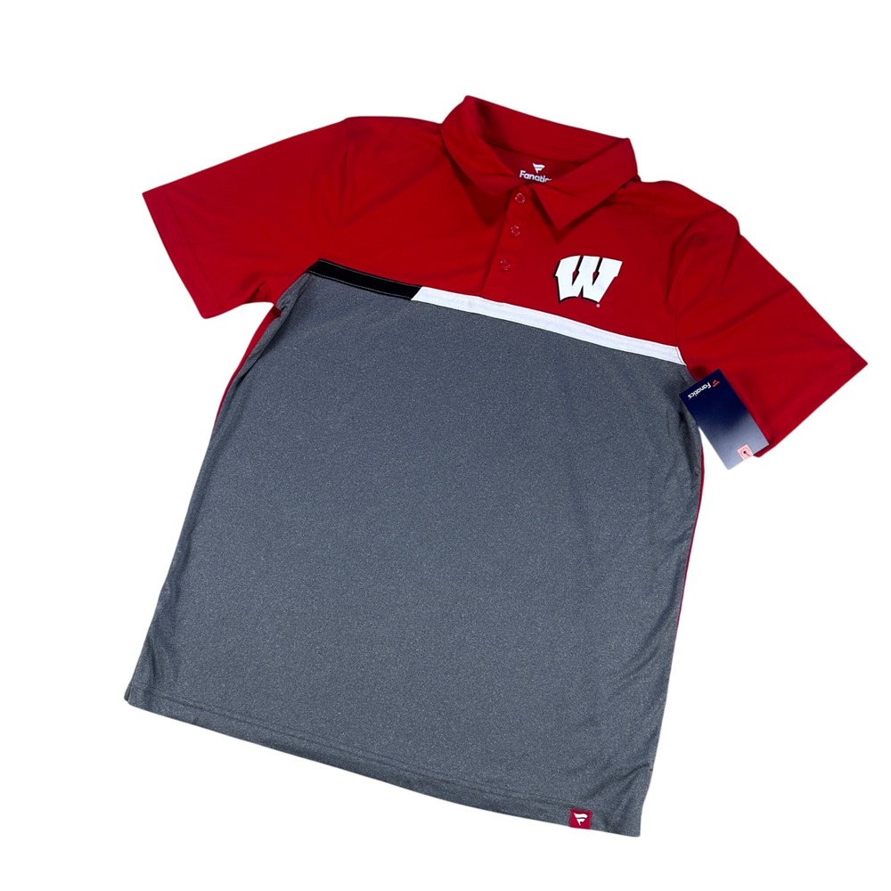 Wisconsin Badgers Fanatics Mens Large Split Color Block Polo Red Gray NCAA Shirt